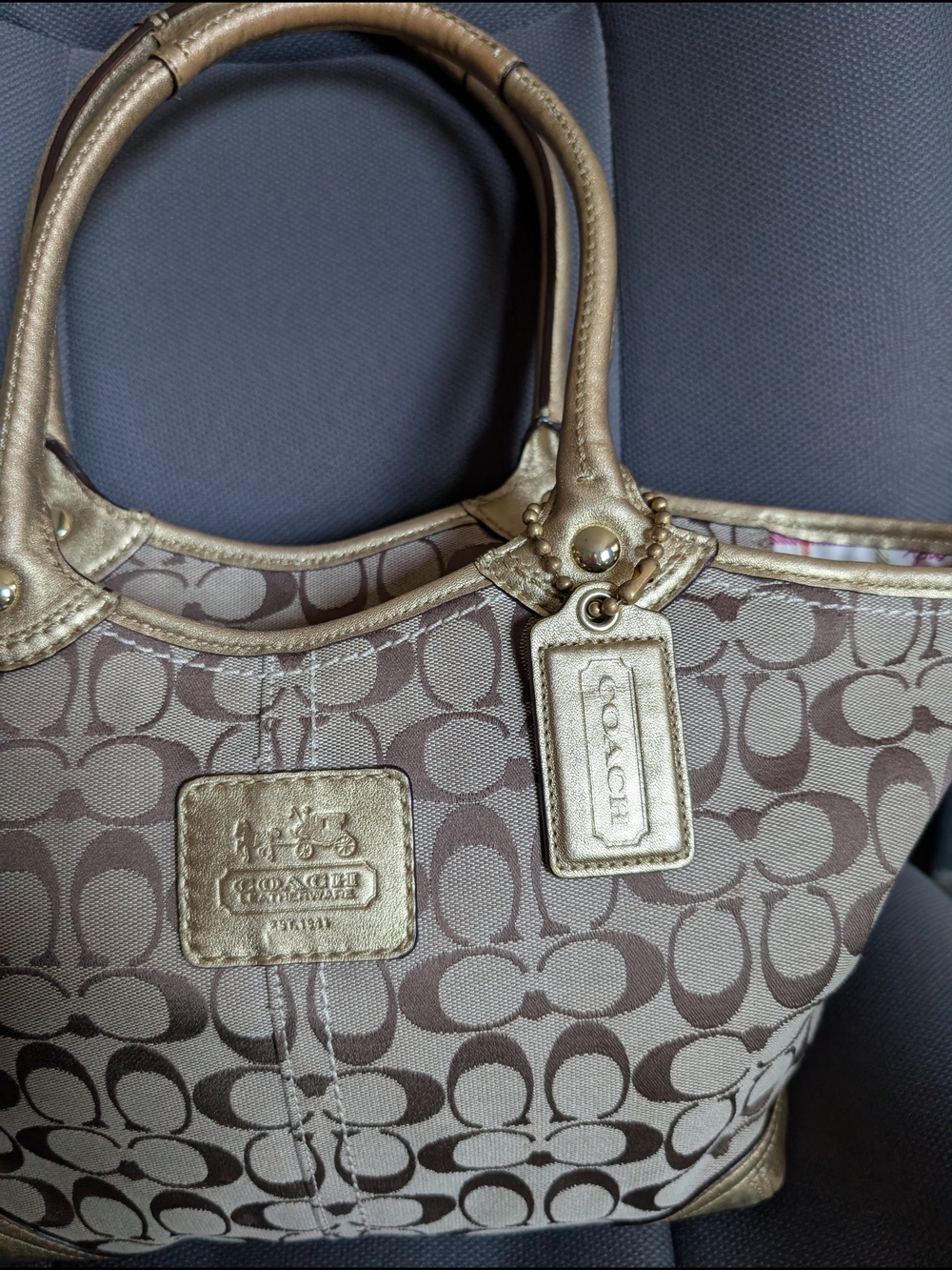 Coach Khaki And Gold Bleecker Tote Bag - Picture 2 of 9
